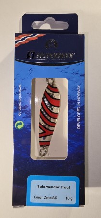 Fiskeskluk - Sølvkroken Salamander Trout - 10g - Zebra Sølv/Rød