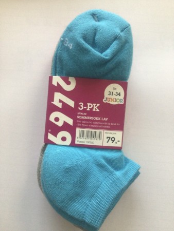 Hvaler - Lav sommersokk - Str 31-34 - Turkis/Grå/Rosa