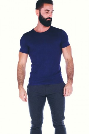 BAMBUS T-SKJORTE 2 pack navy med rund hals.