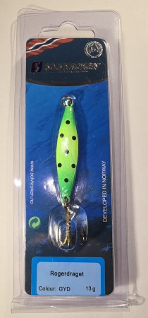 Fiskesluk - Sølvkroken Rogerdraget - 13g - Gul/Grønn/Svart