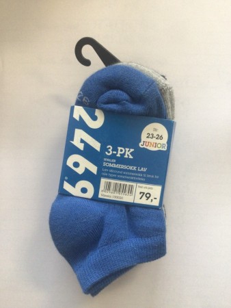 Hvaler - Lav sommersokk - Str 23-26 - Blå/Grå/Svart