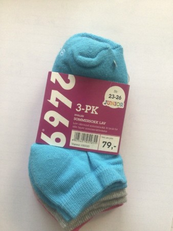 Hvaler - Lav sommersokk - Str 23-26 Turkis/Grå/Rosa
