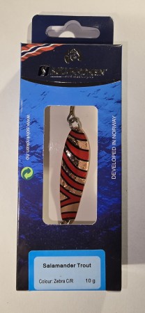 Fiskeskluk - Sølvkroken Salamander Trout - 10g - Zebra Kobber/Rød